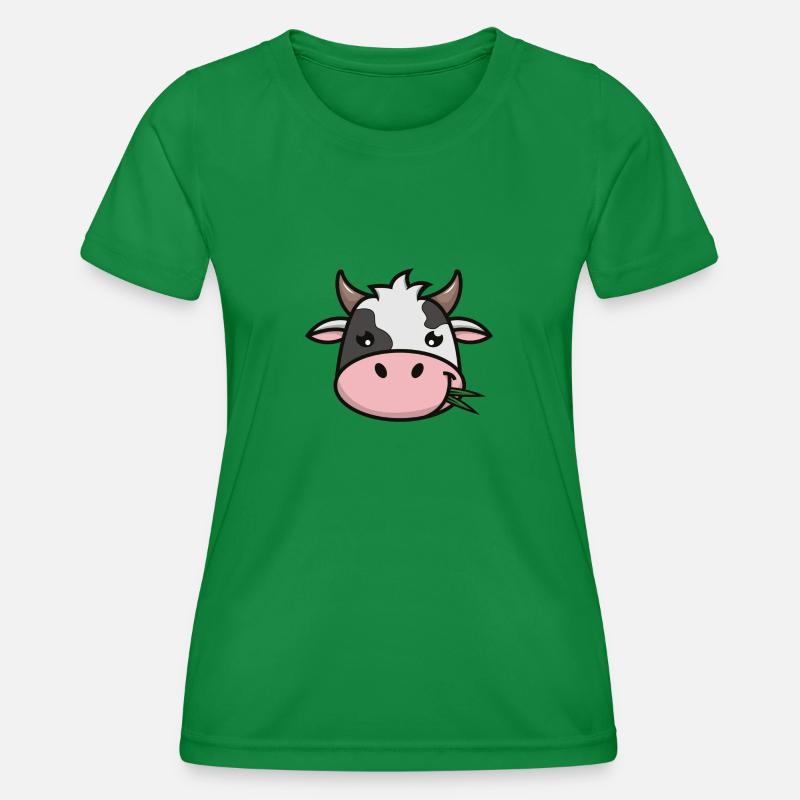 cute cow face | Head - Women's Functional T-Shirt - kelly green