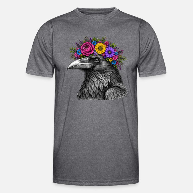 Crow's Head with Flower Crown - Men's Functional T-Shirt - dark melange 
