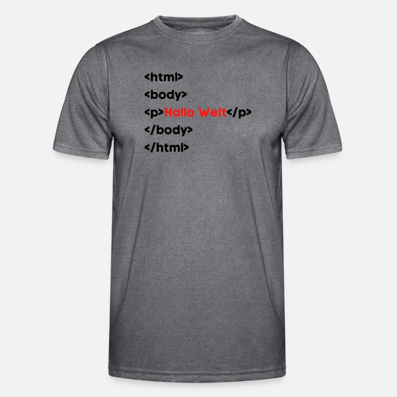 Hallo Welt HTML – Lustiges Programmierer & Coding  - Männer Funktions-T-Shirt - dunkle Melange 