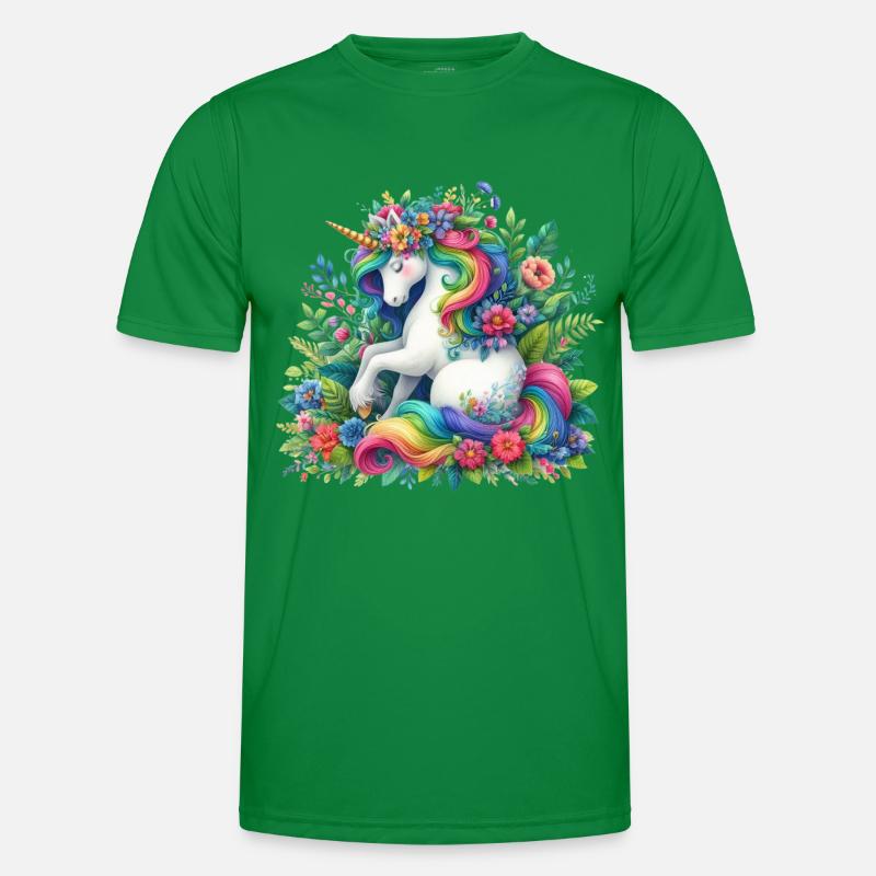 Regenbogenmähne Einhorn Blüte Männer Funktions-T-Shirt