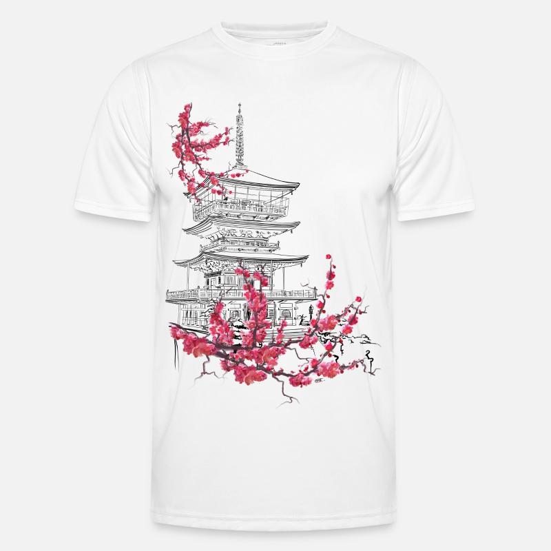 Pagode und Sakura Männer Funktions-T-Shirt