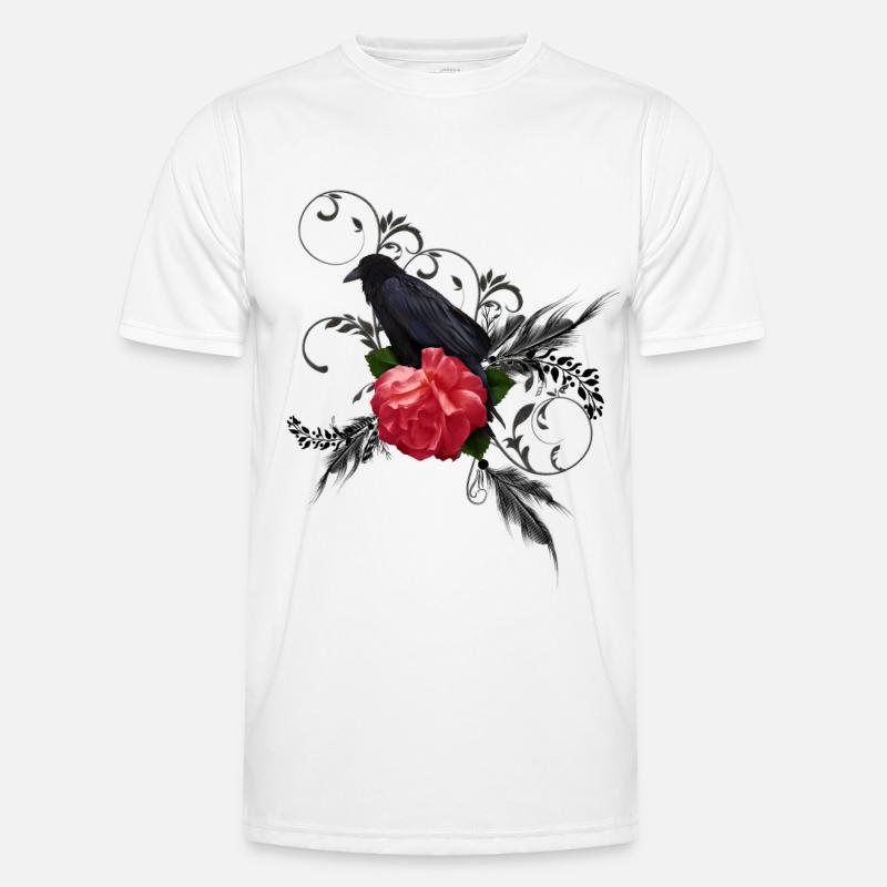 Wunderbare Krähe mit Rose Männer Funktions-T-Shirt