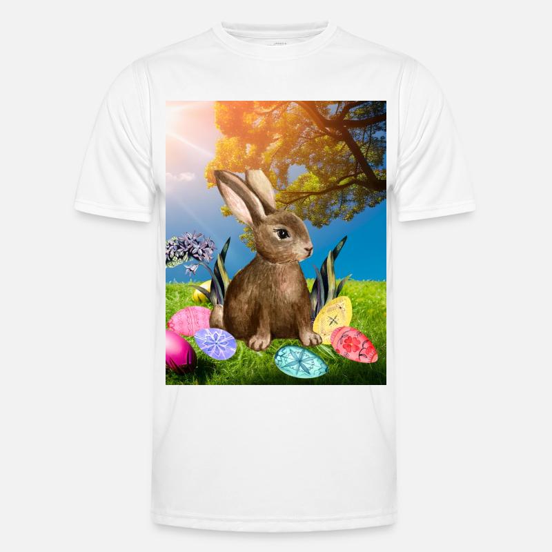 Spring Easter bunny with Easter eggs - Men's Functional T-Shirt - white