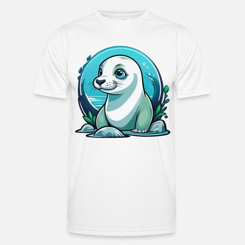 Junge Robbe auf Entdeckertour - Männer Funktions-T-Shirt - Weiß