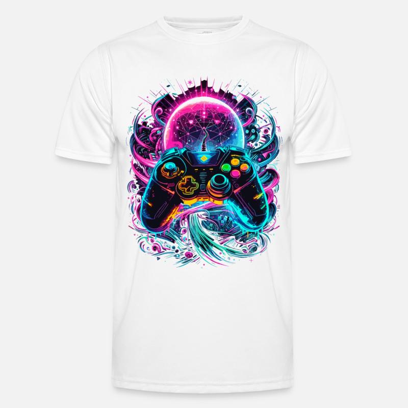 Synthwave Cyberpunk Gaming Controller - Männer Funktions-T-Shirt - Weiß
