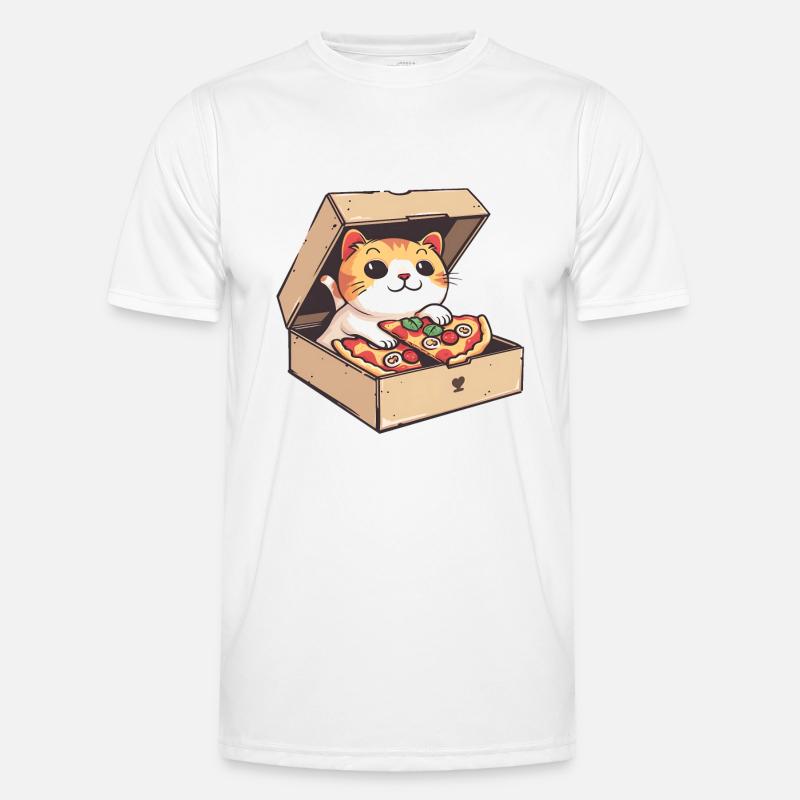 Cat Inside a Pizza Box Holding a Pizza Slice - Men's Functional T-Shirt - white