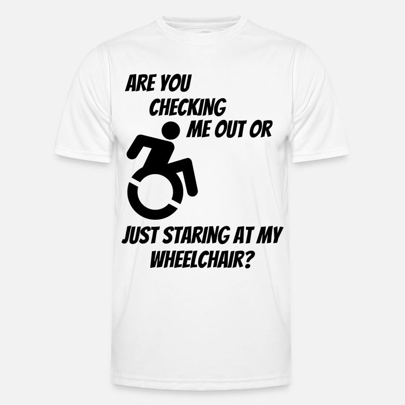 Werden Sie mich oder meinen Rollstuhl überprüfen? # - Männer Funktions-T-Shirt - Weiß
