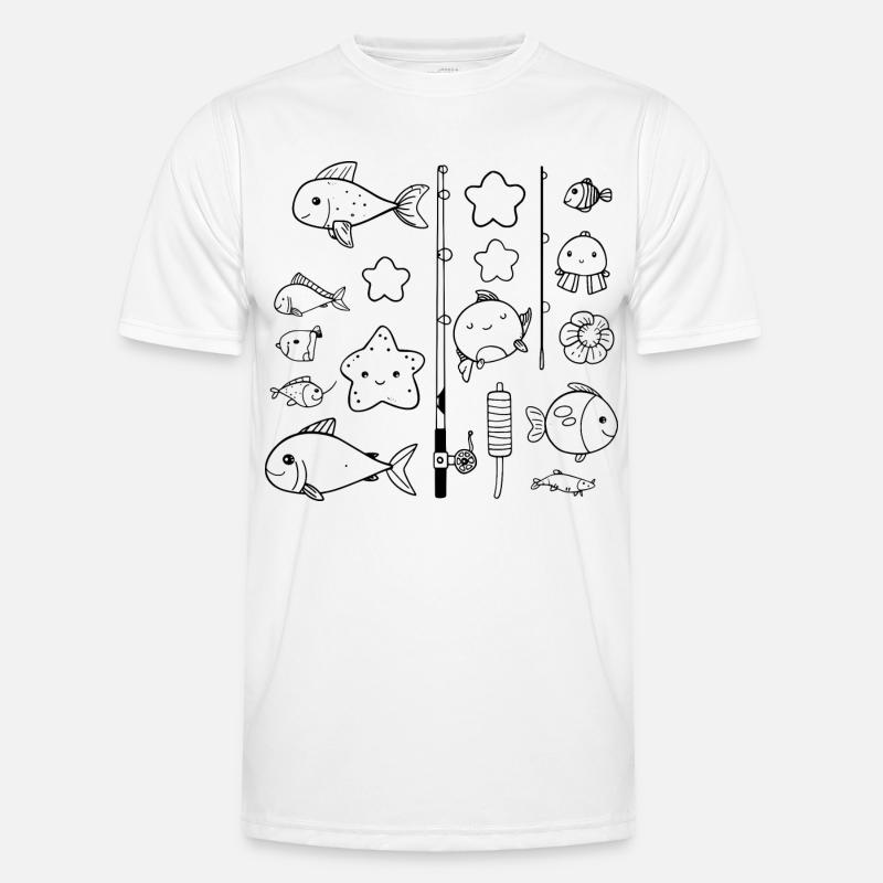 Fischen Comic Stil Männer Funktions-T-Shirt