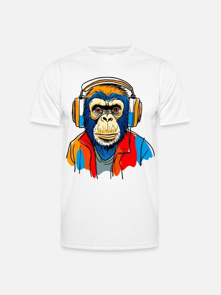 Singe avec casque - T-shirt sport Homme - blanc
