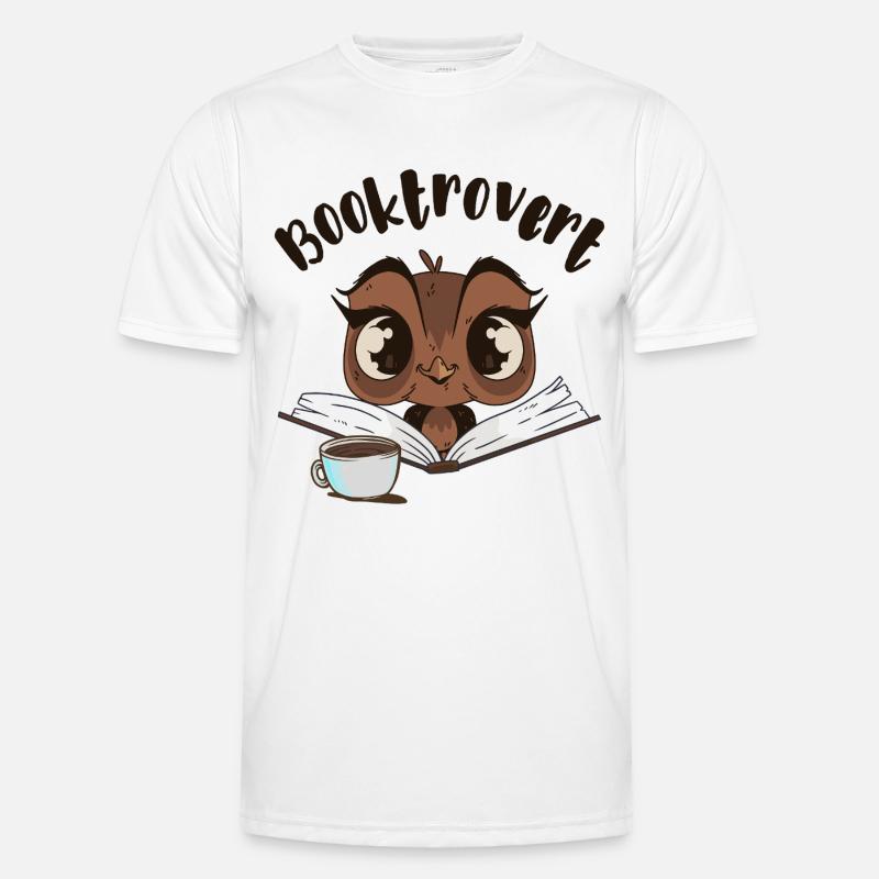 Booktrovert Eule mit Buch und Kaffee - Männer Funktions-T-Shirt - Weiß