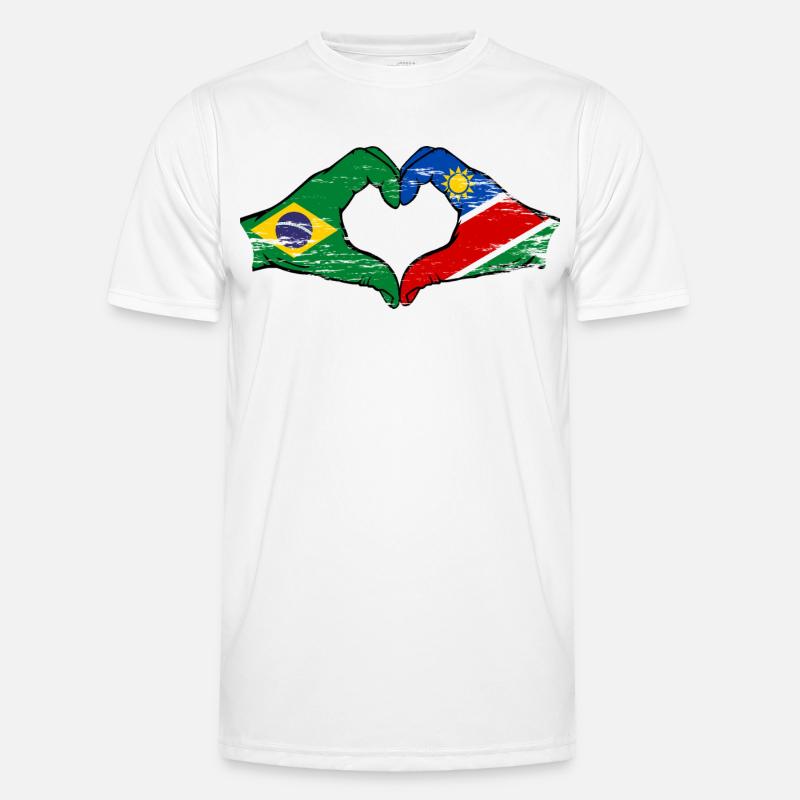 Brazil Namibia Flag Hands Heart Shape - Men's Functional T-Shirt - white