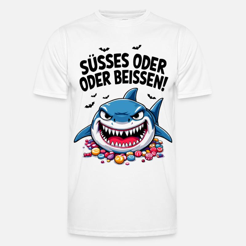 Halloween Süßes oder Saures Hai Süßgkeiten - Männer Funktions-T-Shirt - Weiß