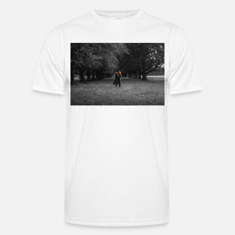 Silhouetted Pumpkin Couple Under Tree Canopy Men's Functional T-Shirt