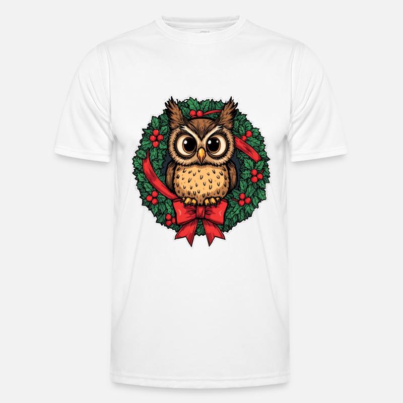 Eule im Weihnachtskranz Männer Funktions-T-Shirt