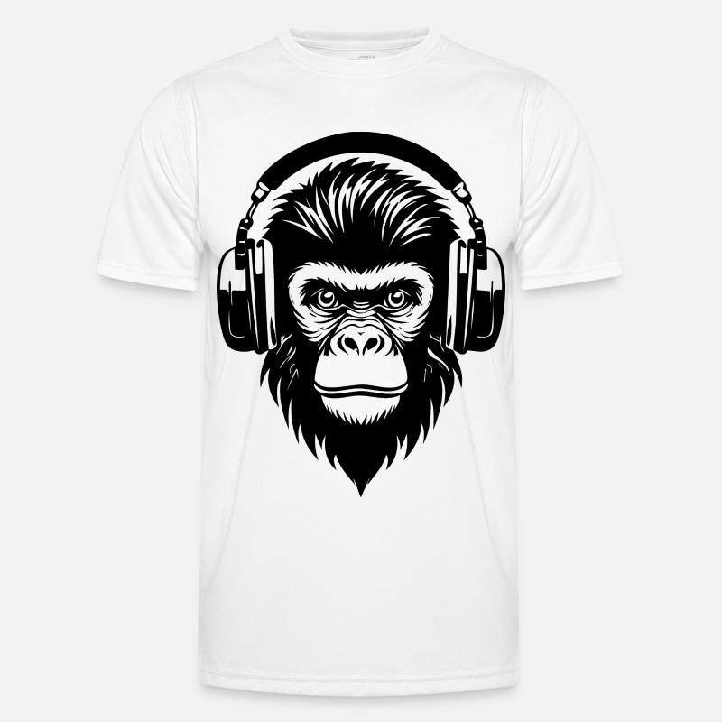 Comic-Affe mit Strähnen und Kopfhörern Shirt - Männer Funktions-T-Shirt - Weiß