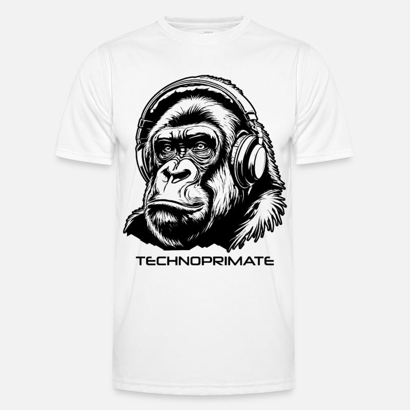 Techno Primate Kopfhörer Ape Art #3 Schwarz Männer Funktions-T-Shirt