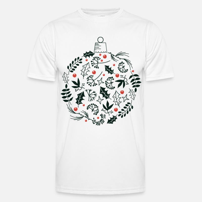 Weihnachtskugel mit Stechpalme und Vogelbeerblättern - Männer Funktions-T-Shirt - Weiß