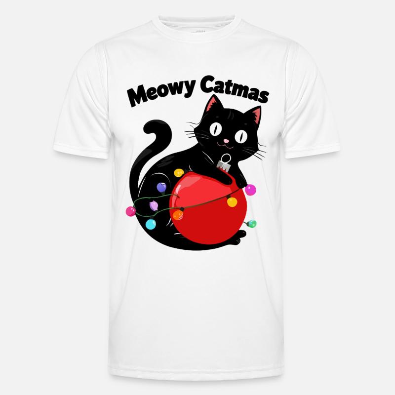 Meowy Catmas - Katze mit Weihnachtskugel - Männer Funktions-T-Shirt - Weiß