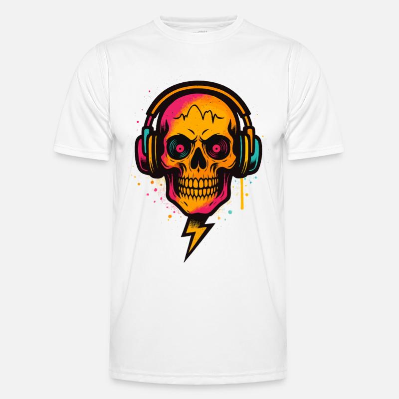 Neon Schädel DJ, Techno Rave, Kopfhörer Kunst Männer Funktions-T-Shirt