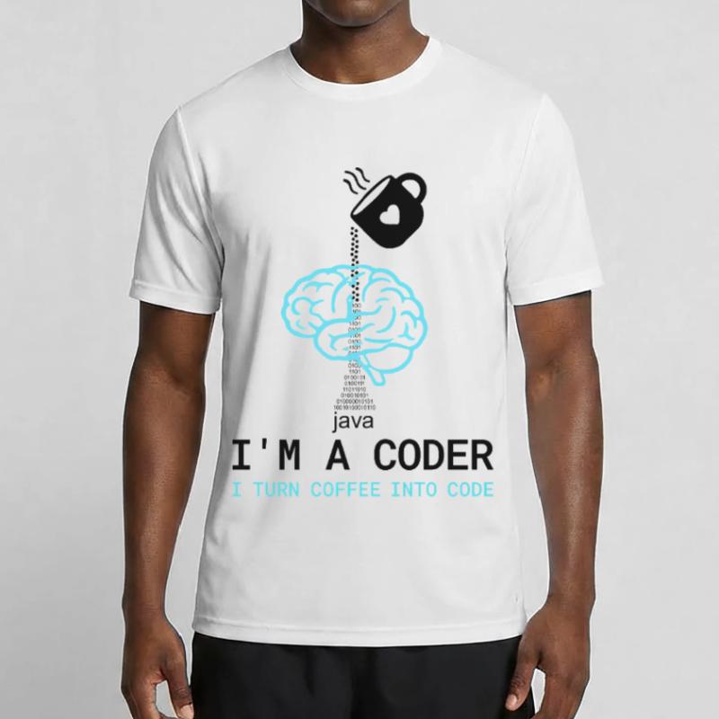 Coder T-Shirt: Coffee into Code – Nerdy Programmie Men's Functional T-Shirt