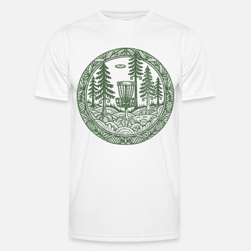 Forest Disc Golf Basket Flying Disc Course Scene - Men's Functional T-Shirt - white