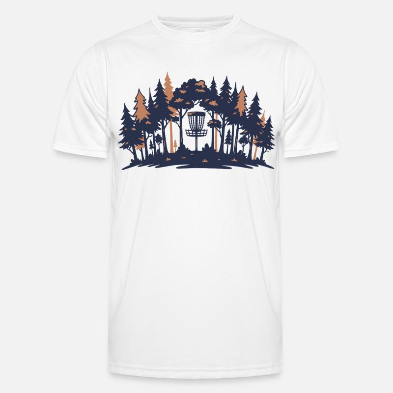 Scène de disc golf Silhouette du panier forestier T-shirt sport Homme