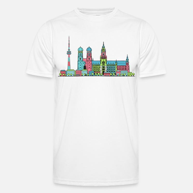 Münchner Stadtskyline Marienplatz Moderne Linienkunst - Männer Funktions-T-Shirt - Weiß