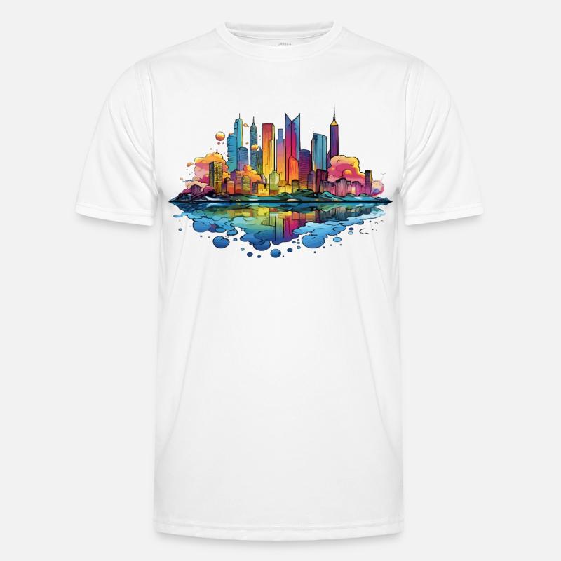 Bunte Skyline Reflektion Männer Funktions-T-Shirt
