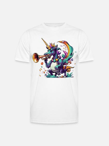 Farbexplosion Einhorn-Trompeter - Männer Funktions-T-Shirt - Weiß