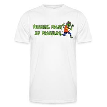 Running from my problems – Lustiger Zombie Spruch - Männer Funktions-T-Shirt - Weiß - Vorne - AI Model Male 178 dark (178cm)