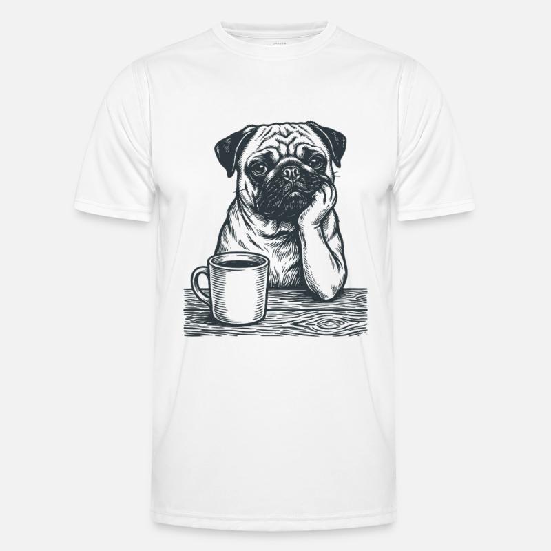 Echter Mops Kaffee Morgenmuffel Look - Männer Funktions-T-Shirt - Weiß