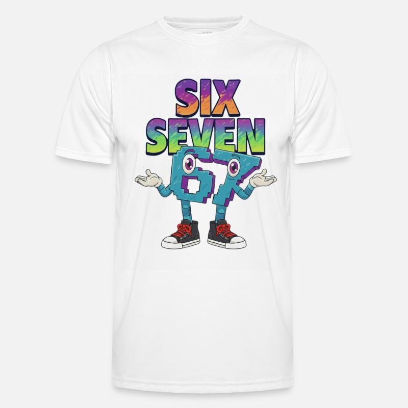 Six Seven 67 Meme – Brainrot Retro Style - Funktionsshirt til herrer - hvid
