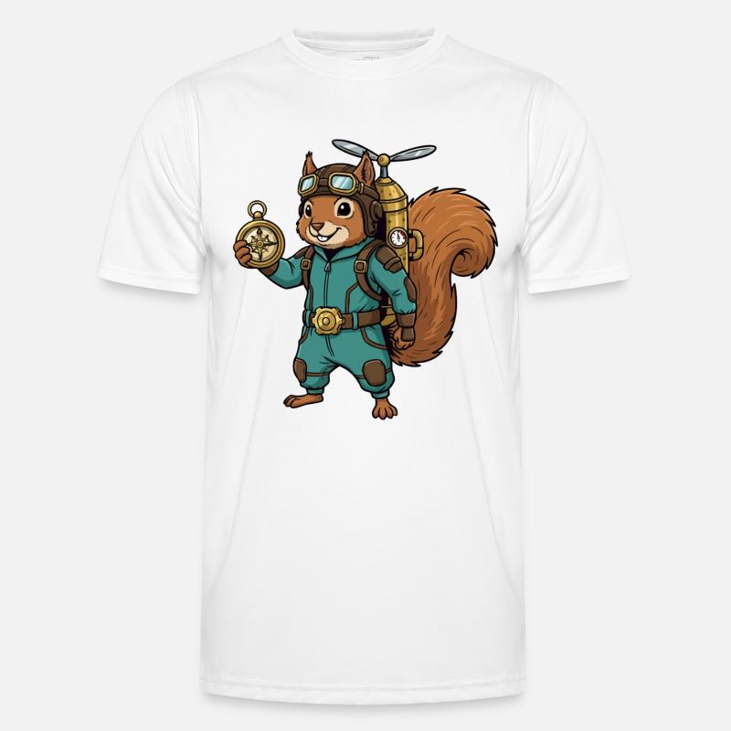 Squirrel Steampunk Aviator Jetpack-Kompass - Männer Funktions-T-Shirt - Weiß