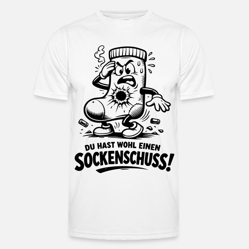 Sockenschuss Illustration mit Spruch - Männer Funktions-T-Shirt - Weiß