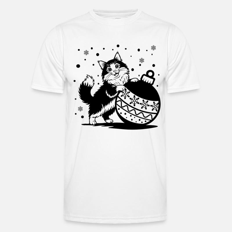 Süße, flauschige Katze mit einer großen Weihnachtskugel – St. - Männer Funktions-T-Shirt - Weiß