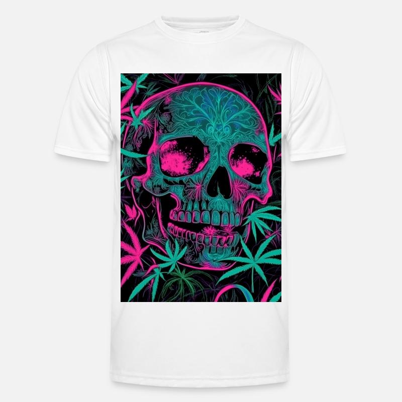 Neon Skull with Cannabis Leaf Pattern - Men's Functional T-Shirt - white