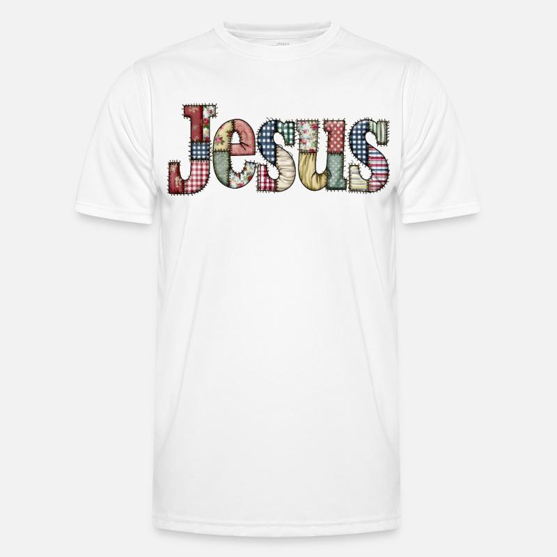 Patchwork Jesus Lettering - Men's Functional T-Shirt - white
