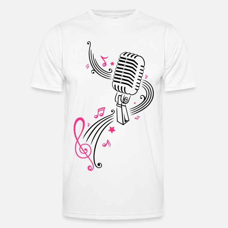 Retro microphone with music notes and clef. - Men's Functional T-Shirt - white