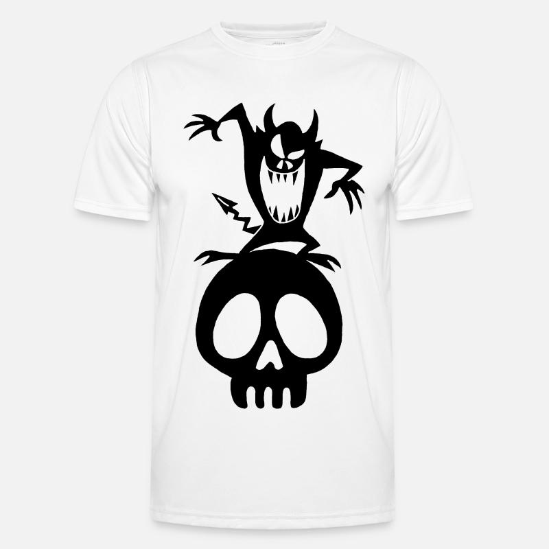 Schwarzer Dämon auf einem Schädel Männer Funktions-T-Shirt