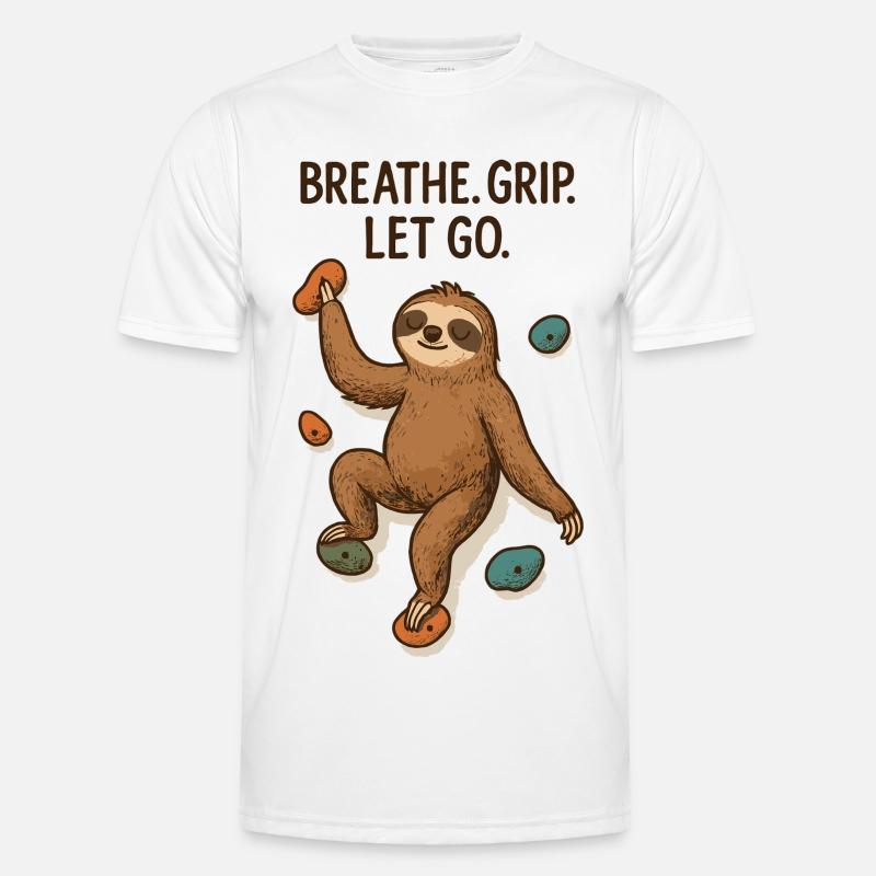 Zen Sloth: Grip Let Go Climbing - Men's Functional T-Shirt - white