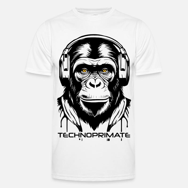 Techno Primate Headphone Ape Art #1 Black Men's Functional T-Shirt