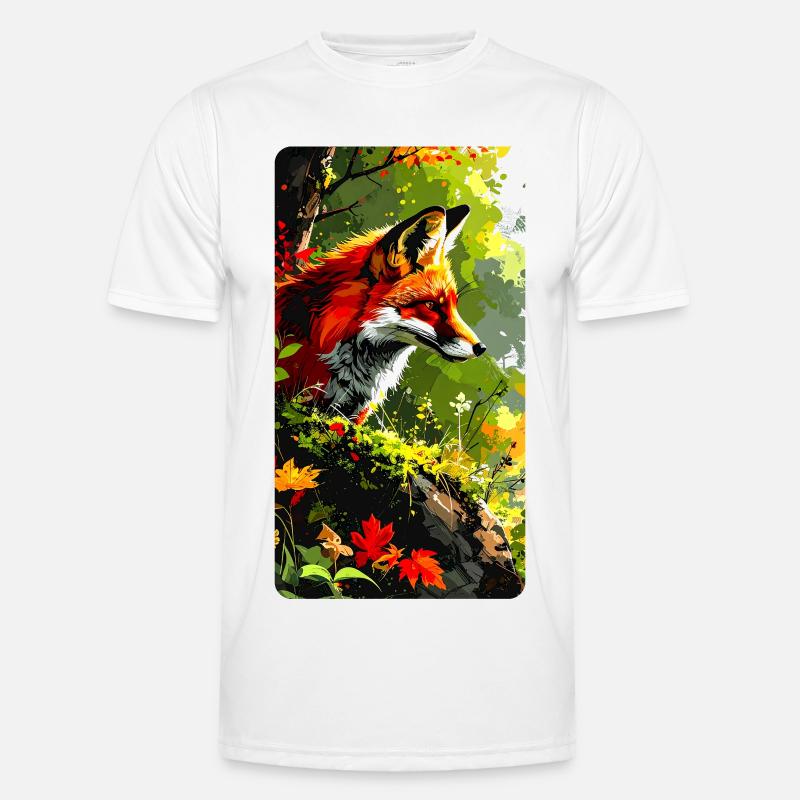 Fuchs mit Herbstlaub im Wald  (Blick nach Rechts) - Männer Funktions-T-Shirt - Weiß