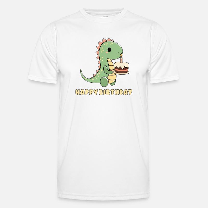 Dino mit einer Geburtstagstorte  Männer Funktions-T-Shirt