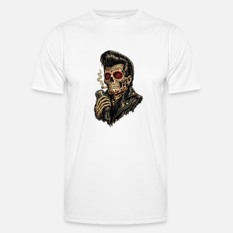 Skeleton Sugar Skull Rockabilly Microphone - Men's Functional T-Shirt - white