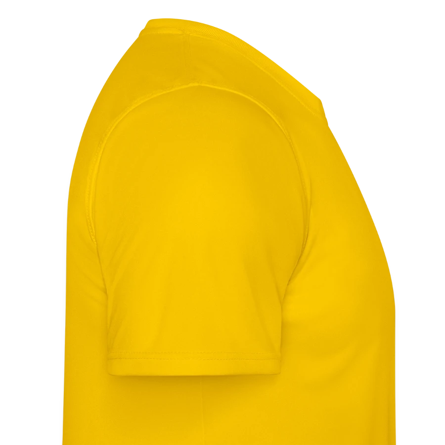 Pompeii badge on a men's functional t-shirt, egg yellow, right