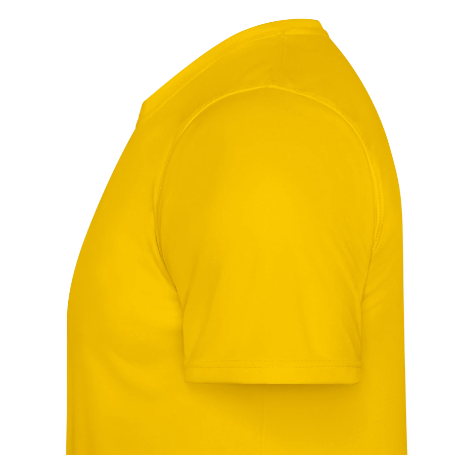Pompeii badge on a men's functional t-shirt, egg yellow, left