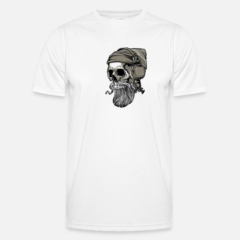 Bart Hipster Skull mit Kopfhörer - Männer Funktions-T-Shirt - Weiß