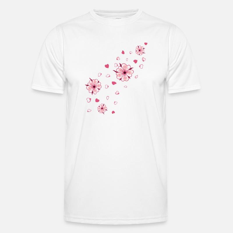 Flying Cherry Blossoms with Hearts Sakura Spring - Men's Functional T-Shirt - white