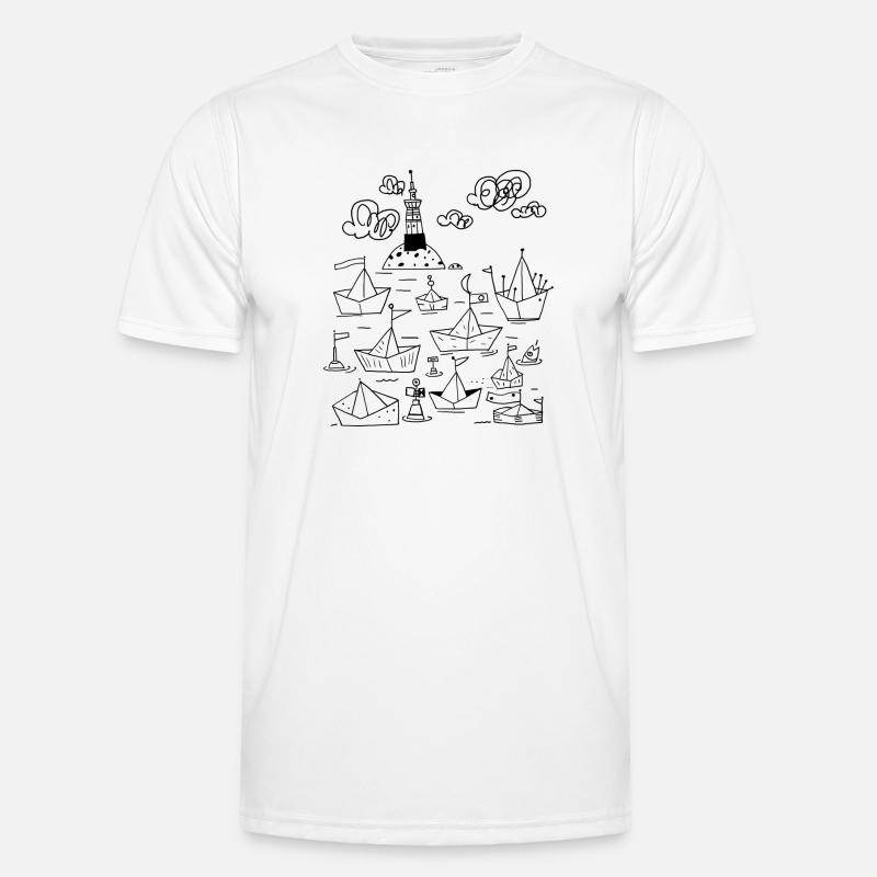 Papierschiffchen mit Leuchtturm - Männer Funktions-T-Shirt - Weiß