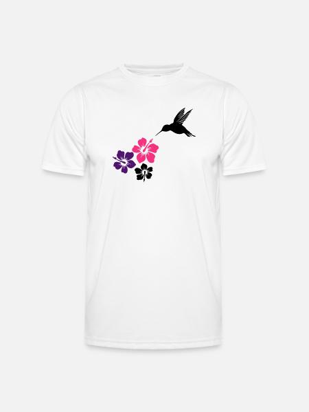 Colibri avec des fleurs d'hibiscus - T-shirt sport Homme - blanc